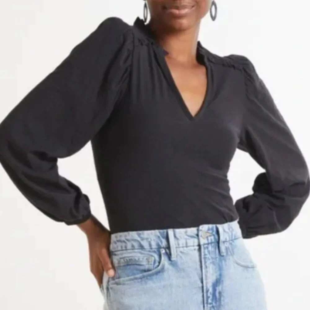 NEW Evereve Nation LTD Claudine Yoked Long Sleeve Tee Black Womens Small Pima